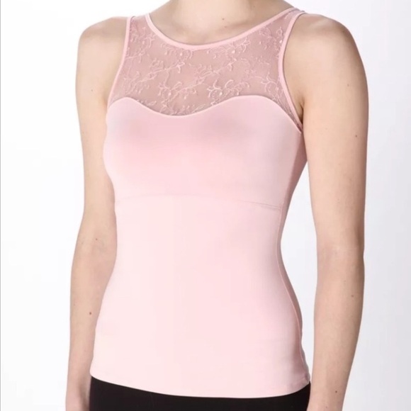 NEW SPANX Floral Lace Bateau Tank Top Illusion Neckline Rosebud Pink Size Small - Picture 1 of 9